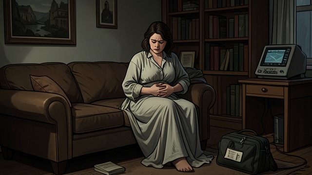 Pain Finally Named from "The Master Butchers Singing Club". A Late Diagnosis Eva asks for a doctor Eva tells Delphine that her abdominal pain is serious and asks to be taken for medical help.
