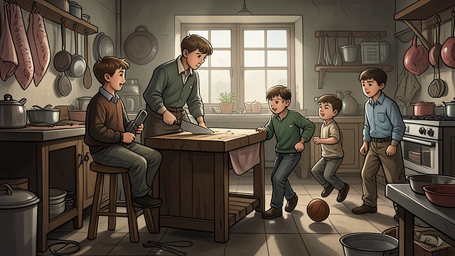 A Household of Four Boys from "The Master Butchers Singing Club". Brothers at Home Different temperaments Franz, Markus, Emil, and Erich grow up in a busy butcher’s household.