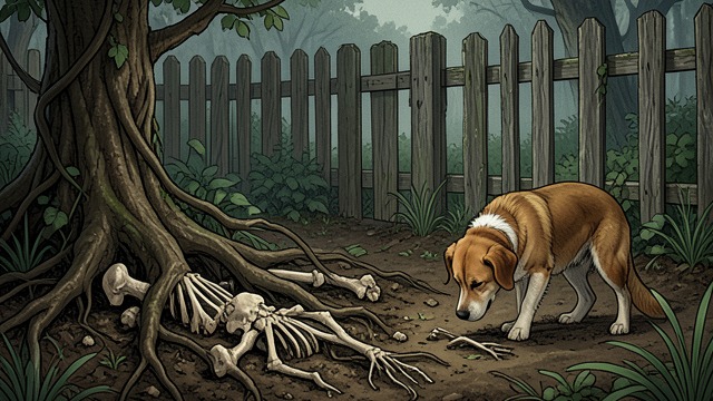 Bones in the Garden from "The Master Butchers Singing Club". The Garden’s Buried Remains Growth feeds on what dies Eva’s garden grows from waste and rich soil, while the dog brings bones to the surface.
