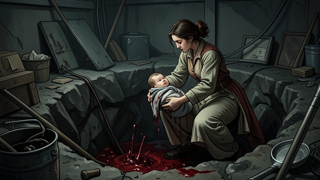 A Birth in the Privy from "The Master Butchers Singing Club". A Newborn in Danger An abandoned infant Step-and-a-Half hears a cry from the Shimeks’ outdoor privy after Mrs. Shimek leaves.