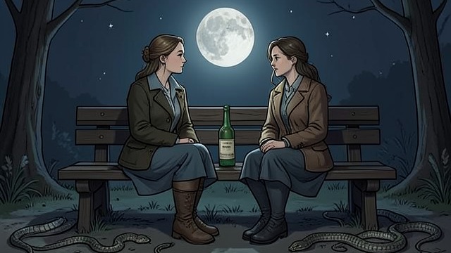 The Garden’s Night from "The Master Butchers Singing Club". A Temporary Peace Two women sit outside Delphine and Eva drink beer among slugs, plants, and snakes. They speak about death with humor and fear intertwined.