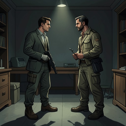 The Confrontation Between Fidelis and Cyprian from "The Master Butchers Singing Club". A buried wartime recognition turns jealousy between Fidelis and Cyprian into hostility, then into cooperation and mutual respect.