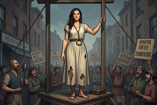 Molly Johnson’s execution from "The Drover's Wife". Molly Johnson’s execution makes the conflict between legal authority and lived survival public and irreversible.