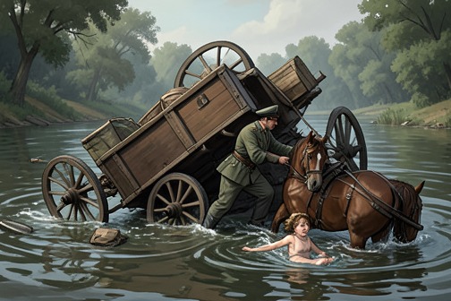 The Clintoffs’ river accident from "The Drover's Wife". The Clintoffs’ river accident is a flood crossing that transforms the family’s journey to Everton into an immediate fight for survival.