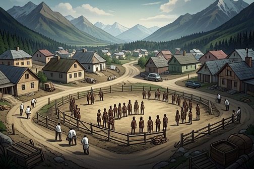 The development of Everton from "The Drover's Wife". The development of Everton is a gradual process through which an alpine outpost becomes a planned town and stock-selling centre.