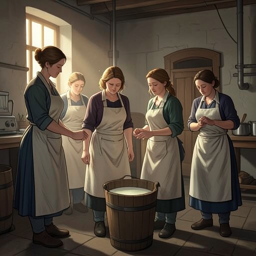 The Dairy Women’s Fellowship from "Tess of the d'Urbervilles". This flow traces the companionship among the Talbothays milkmaids as they share love, disappointment, and practical loyalty.