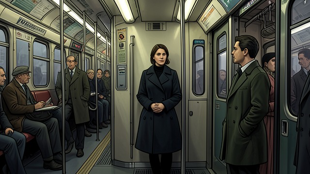 An Isolated Arrival from "In Search of Lost Time". A Reserved Guest A cautious presence Princess Sherbatoff waits for others to greet her and remains in a corner of the train.