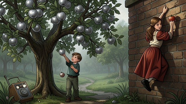 The Garden’s Fruit from "The Magician's Nephew". The Garden’s Fruit A guarded gift Digory finds the silver apples in a private garden and takes one for Aslan.