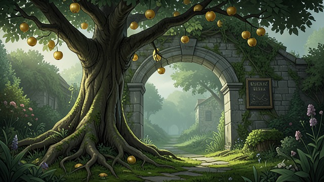 A Fruit with Conditions from "The Magician's Nephew". A Fruit with Conditions Terms made visible The garden’s gate instructs visitors to enter properly and take fruit for others, not through theft.