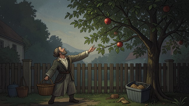 A Garden with Terms from "The Magician's Nephew". A Garden with Terms Gift and boundary The garden’s notice permits taking fruit for others while warning against theft and climbing the wall.