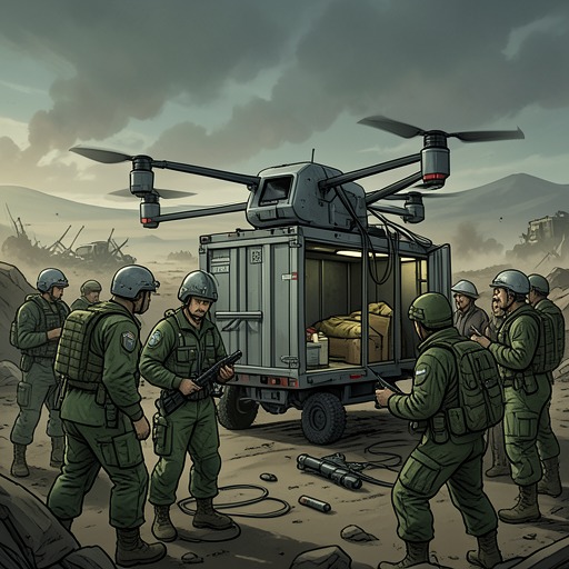 The Supply Drone Contest from "Blackwater". This thread follows the attempt to turn a stranded logistics drone into a lifeline for civilians, and the battle that erupts around it.