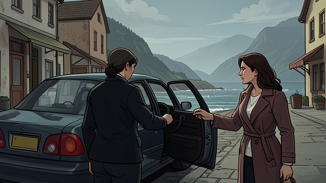 The Farewell in the Driveway from "Black Water". A Friend Watches Them Go An abrupt departure Kelly Kelleher leaves the cottage with The Senator despite having planned to stay the weekend. Buffy St.