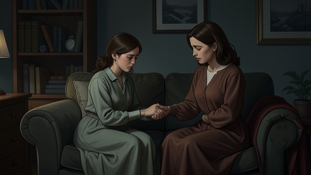 The First Heartbreak from "Black Water". Comfort and Counsel An adolescent crisis After Kelly Kelleher’s first painful romantic experience, Madelyn Kelleher holds and comforts her.
