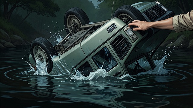 The Accident’s Opening from "Black Water". A Future Shown First Immediate danger The story opens with the Rented Toyota overturning in dark water.