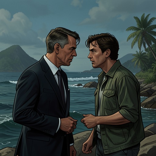 The Island Encounter from "Black Water". This flow follows the encounter between Kelly Kelleher and The Senator from guarded introductions to the intimacy that shapes their dangerous departure.