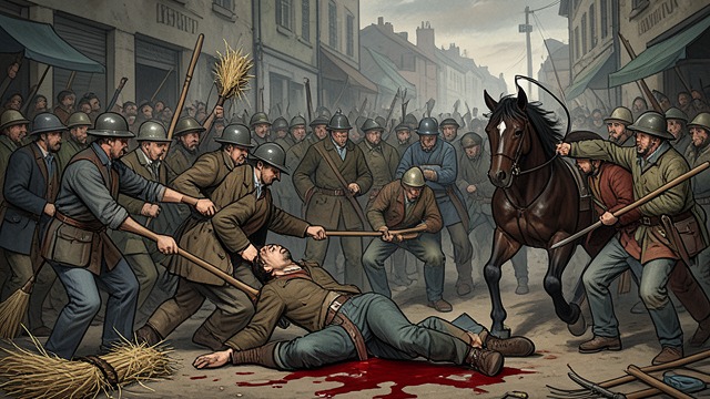 The Surveyors Attacked from "Middlemarch". The Surveyors Attacked A confrontation in the fields Laborers armed with hay-forks drive railway surveyors away and knock down Caleb Garth’s young assistant.