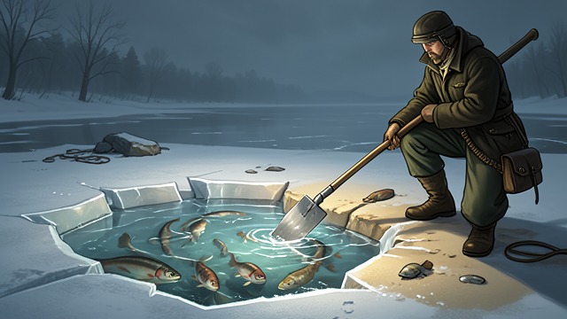 A Pond Under Ice from "Walden". The Hidden Parlor Life Beneath the Surface With snow and ice covering Walden, Thoreau cuts through to reach water.