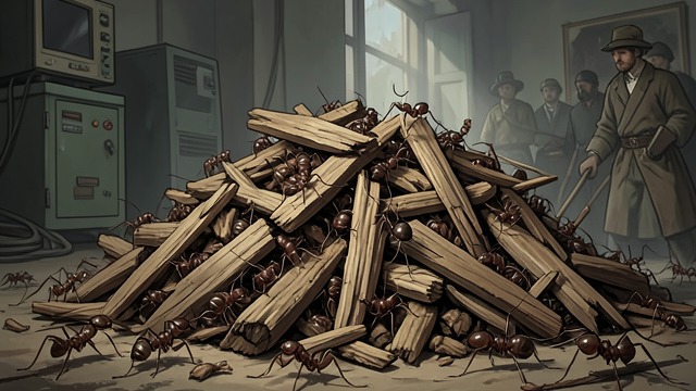 Combat on the Woodpile from "Walden". A Fight in the Chips First Encounter Thoreau notices a red ant and a larger black ant locked in combat on a piece of wood.