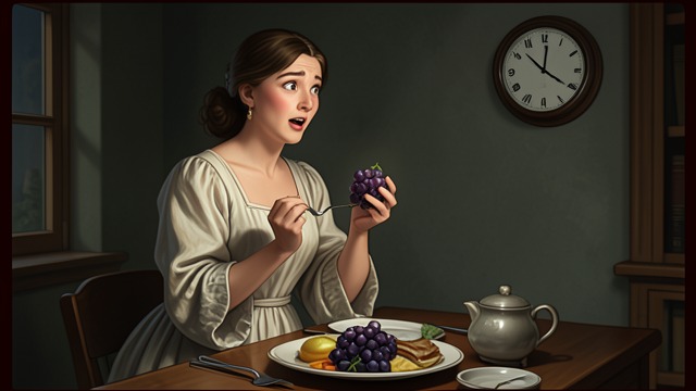 A Grape Tastes Different from "Nine Perfect Strangers". Pleasure Without Punishment First food after the fast Carmel eats a grape from the breakfast platter and feels an intense gratitude for its sweetness.