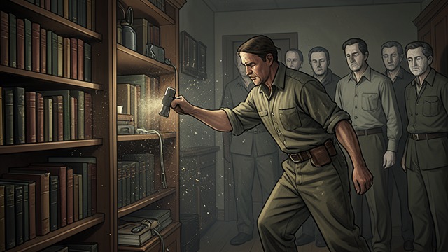 The Extinguisher Scare from "Diary of Anne Frank". A Knock at the Door A mistaken threat A worker filling fire extinguishers hammered near the hidden entrance.