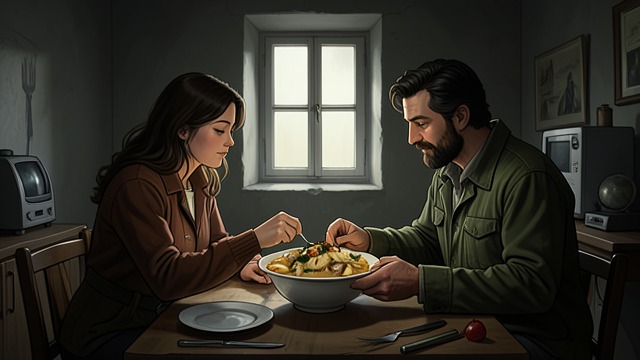 Separate Potato Portions from "Diary of Anne Frank". Rations Become Divisions A meal is apportioned Disagreement about saving fried potatoes led residents to divide portions more explicitly.