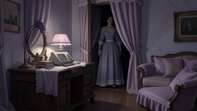 The Lavender Room from "Antigone". The Lavender Room A private retreat Eurydice returns to her lavender-scented room and its familiar cushions and lace.