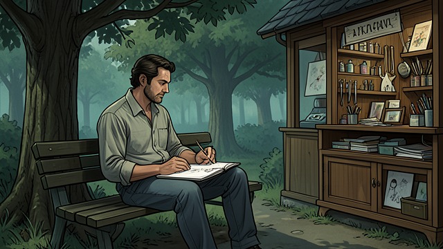 A Life Outside the Job from "A Man". Art and Routine Private attention Hara spends days off painting local scenery and visits Seibundo Stationery for sketchbooks and supplies.