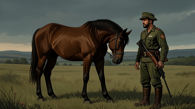 The Horse Remembers the Rider’s Care from "Aesop's Fables". A Partnership Changes Care During War A Horse Soldier feeds and tends a charger while war makes the animal valuable.