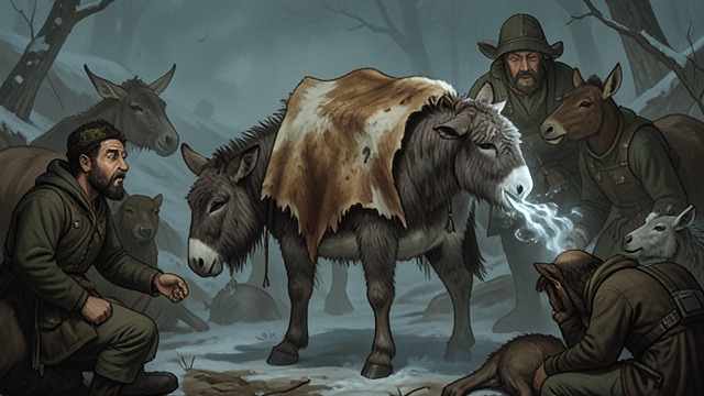 The Ass Borrows a Lion’s Skin from "Aesop's Fables". Fear Built on Appearance Borrowed Authority An Ass wears a Lion’s skin and frightens foolish animals in the forest.