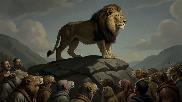 A Peaceful Lion’s Proclamation from "Aesop's Fables". A King Announces Harmony The League A Lion proclaims a universal league in which traditional enemies are to live in peace.