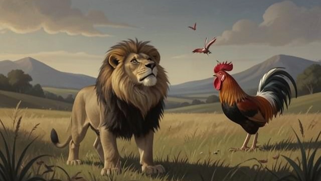 A Lion Complains of Fear from "Aesop's Fables". Courage Is Not Absolute A Complaint to Jupiter A Lion lists its strength and asks why it fears a Rooster’s crow.