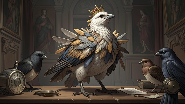 The Jackdaw Borrows Feathers from "Aesop's Fables". Beauty Assembled From Others A Royal Contest A Jackdaw gathers feathers shed by other birds and decorates itself to compete for kingship.