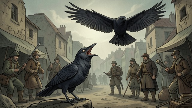 The Crow Seeks the Raven’s Status from "Aesop's Fables". Imitating an Omen A Rival’s Reputation A Crow envies the attention paid to a Raven whose flight is treated as an omen.