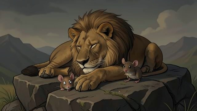A Lion Spares a Mouse from "Aesop's Fables". Mercy Before Reversal The Mouse’s Plea A Mouse wakes a sleeping Lion, who catches it in anger. The Mouse asks to live and promises that it may repay the favor.