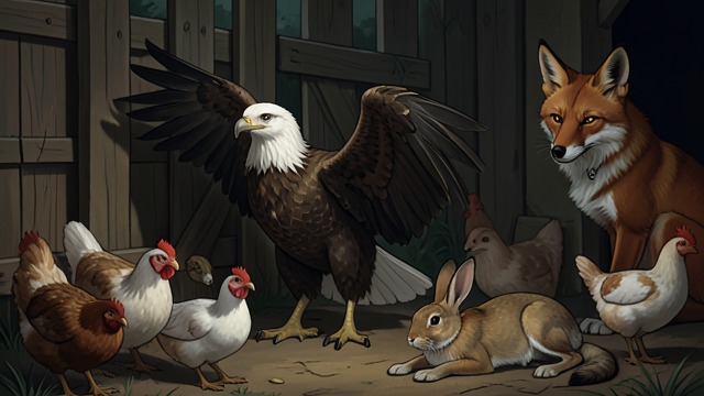 The Eagle Spares Its Former Captor from "Aesop's Fables". Gratitude With a Warning Release and Recovery A man captures an Eagle, clips its wings, and keeps it with poultry.
