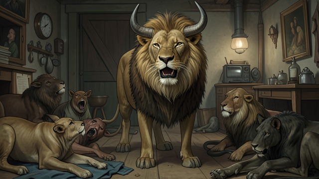 The Fox Names the Ass’s Voice from "Aesop's Fables". Hearing Through the Costume A False Lion An Ass wears a Lion’s skin and frightens animals until it meets a Fox.