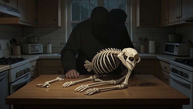 The Cleaned Skeleton from "Chanson douce". A Disturbing Display The carcass reappears Myriam finds the chicken stripped clean, washed, and placed on the children’s table.