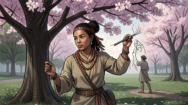 The Remembered Portrait from "Even If This Love Disappears From the World Tonight". Drawing What a Camera Cannot An image from memory At the cherry-blossom park, Maori begins a rapid sketch of Tooru sitting beneath a tree.