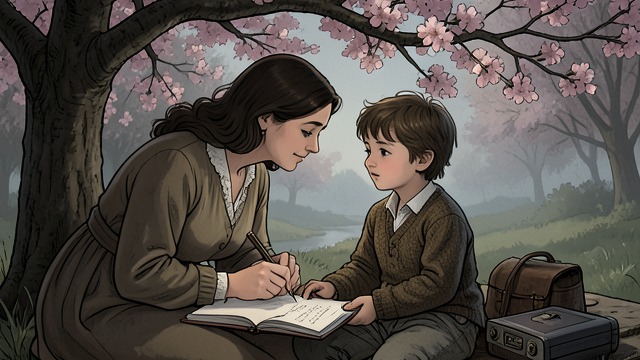 A Face Drawn From Within from "Even If This Love Disappears From the World Tonight". The Image That Remains Drawing at the blossoms At the cherry-blossom park, Maori draws Tooru beneath a tree from memory.