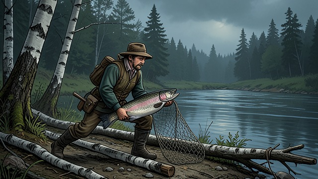 Fishing the River from "Ronja, the Robber's Daughter". Food from the Water First Catch Ronia predicts salmon will enter their net, and the children haul in a large fish.
