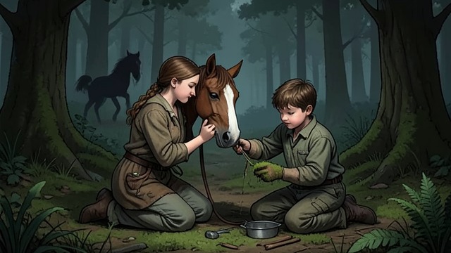 Moss and Bandages from "Ronja, the Robber's Daughter". Staying With the Wound Treatment Ronia sends Birk to gather moss and holds the mare’s head. Together they pack the wound and bind it with their leather ropes.
