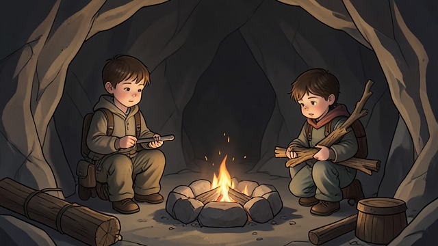 Work Makes Shelter from "Ronja, the Robber's Daughter". Building a Life Necessities The children gather tools, make a hearth, fetch water, set a fishing net, and cut wood.