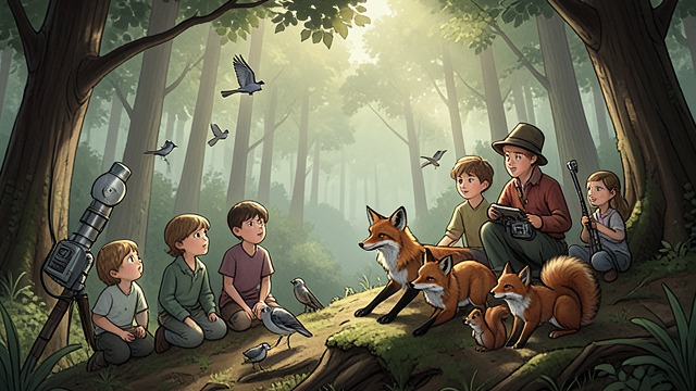 Living Beside Other Creatures from "Ronja, the Robber's Daughter". Shared Habitat Observation Ronia and Birk watch birds, foxes, hares, squirrels, and a nesting snake without disturbing them.