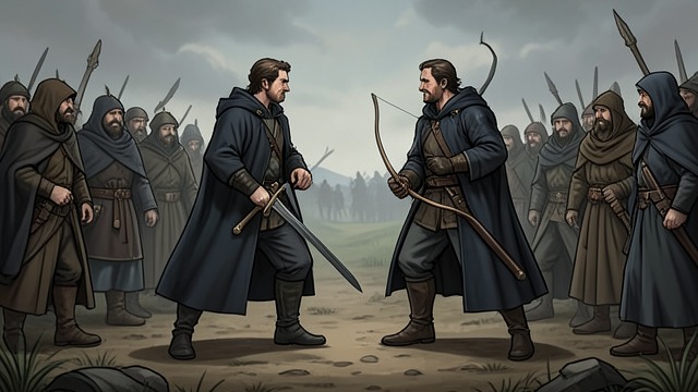 A Contest Instead of War from "Ronja, the Robber's Daughter". Leadership Decided Single Combat The chiefs agree to a Wild Beasts’ Match rather than continue scattered violence.