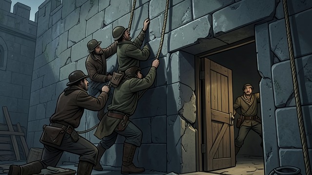 A New Northern Home from "Ronja, the Robber's Daughter". Occupying the North Entry Borka’s band climbs the northern wall with a rope and enters through an old servants’ door.