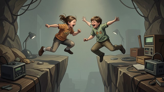 Jumping for Pride from "Ronja, the Robber's Daughter". Competition Begins Challenge Birk leaps across the chasm and tells Ronia to follow. She jumps after him rather than let a Borka child claim the better feat.
