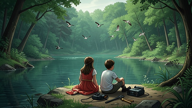 把夏天留作记忆,《罗妮娅:强盗的女儿》中的场景。一同高声欢呼 与春天重逢 冬天过后,罗妮娅与比尔克在湖边相遇,聆听森林中复苏的生机。罗妮娅发出春日欢呼,因为这个季节带来的感受强烈得难以抑制。 共享喜悦 比尔克打趣她,却也加入了当天的欢欣之中。他们的友谊让这片景致成为两人共同的体验,而不是独自一人的发现。