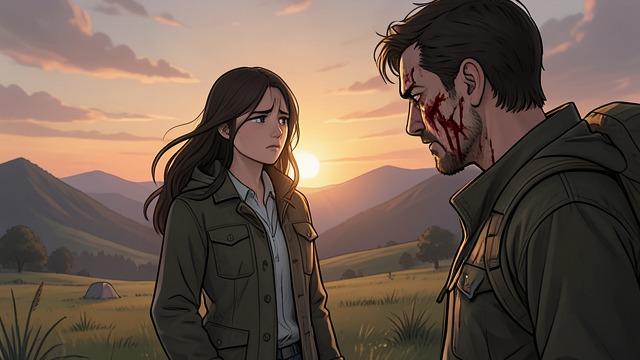 The Scar and the Silence from "Ronja, the Robber's Daughter". After the Song Awakening Ronia sees the path and sunset again, realizing that the enchantment has passed. She notices Birk’s bloody cheek where she bit him.