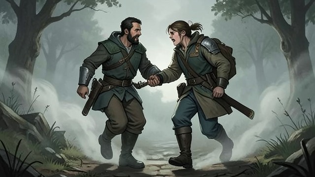 Birk Holds the Rope from "Ronja, the Robber's Daughter". Resisting the Call Intervention Birk pulls Ronia down as she steps off the path and warns her that the Unearthly Ones will lead her astray.