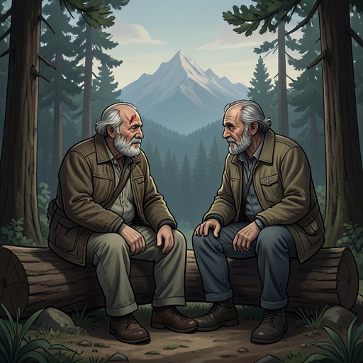Matt and Noddle-Pete’s Companionship from "Ronja, the Robber's Daughter". This flow traces the lifelong companionship between Matt and Noddle-Pete, from teasing counsel to grief at the old robber’s death.